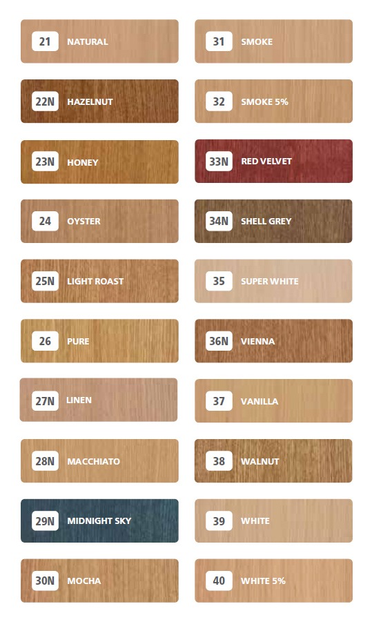 Rubio Monocoat ton karta – nijanse 21 do 40